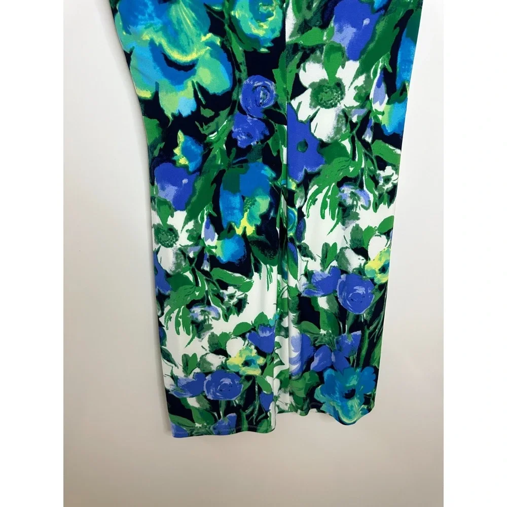 Lauren Ralph Lauren Blue Green Floral Cowl Neck Ruched Sheath Dress Size 12 - Picture 9 of 12